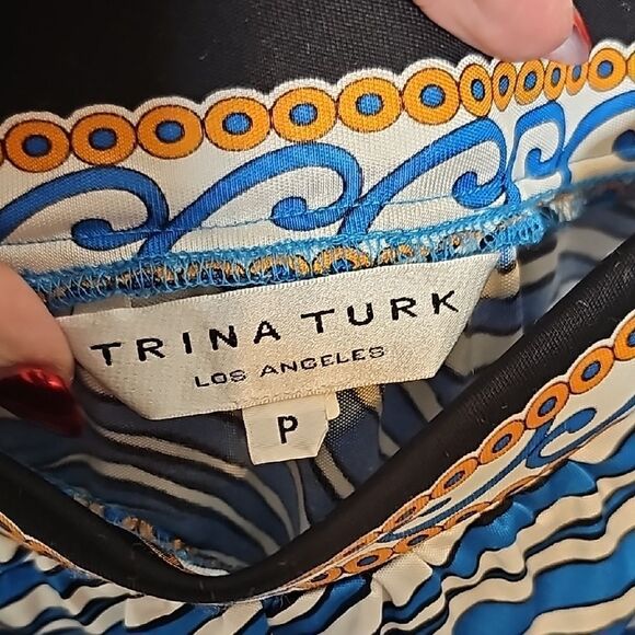 Trina Turk XS Silk Blend Strapless Romper Blue and White Striped with tie belt - Picture 4 of 10